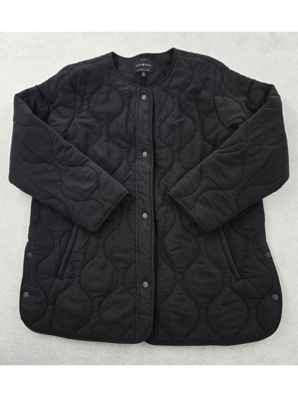 Lucky Brand Quilted Collarless Jacket Size L Snap Button / Side Vents Layering
